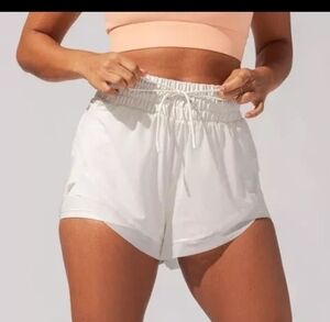 POPFLEX White Women's Athletic Shorts with Elastic Drawstring Waistband